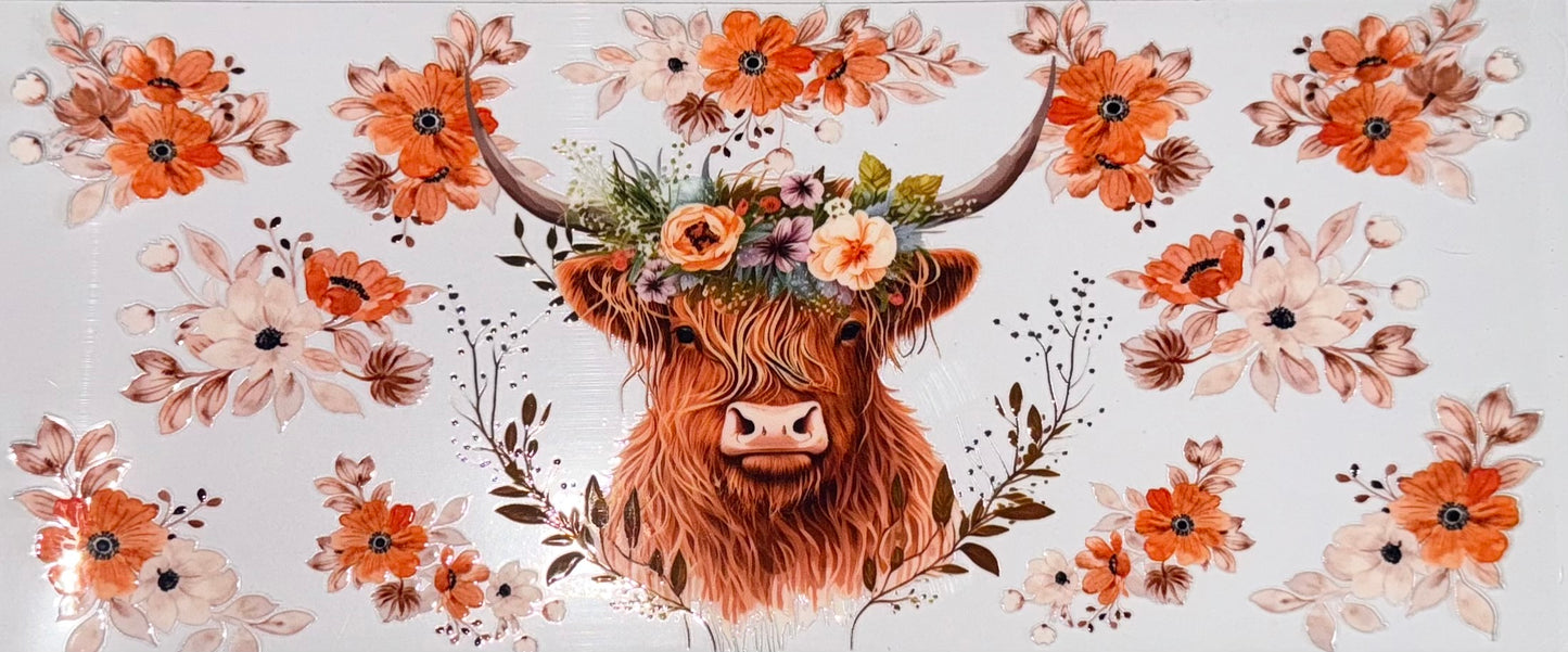 Tumbler Wrap/Decal-orange floral cow