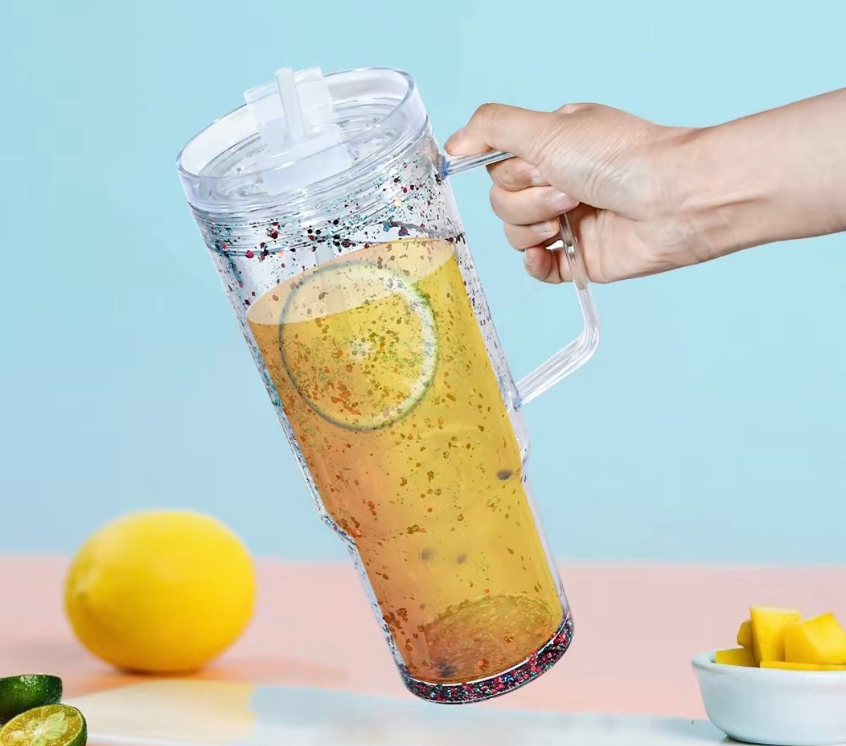 40oz Acrylic Snow Globe Tumbler With Handle
