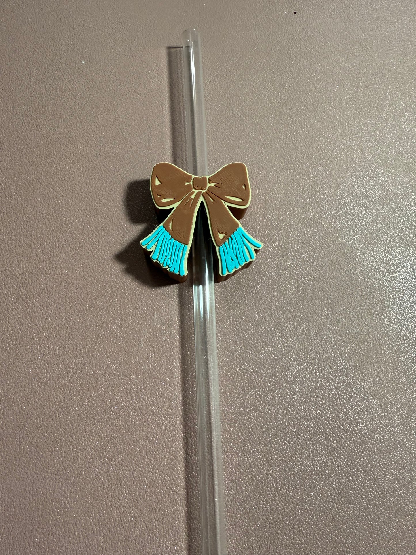 Custom Straw Topper-brown bow