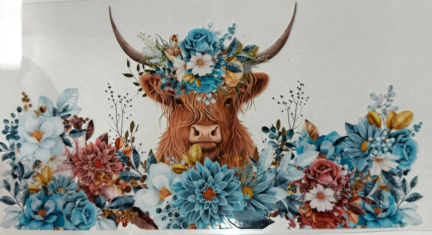 Tumbler Wrap/Decal -blue highland cow