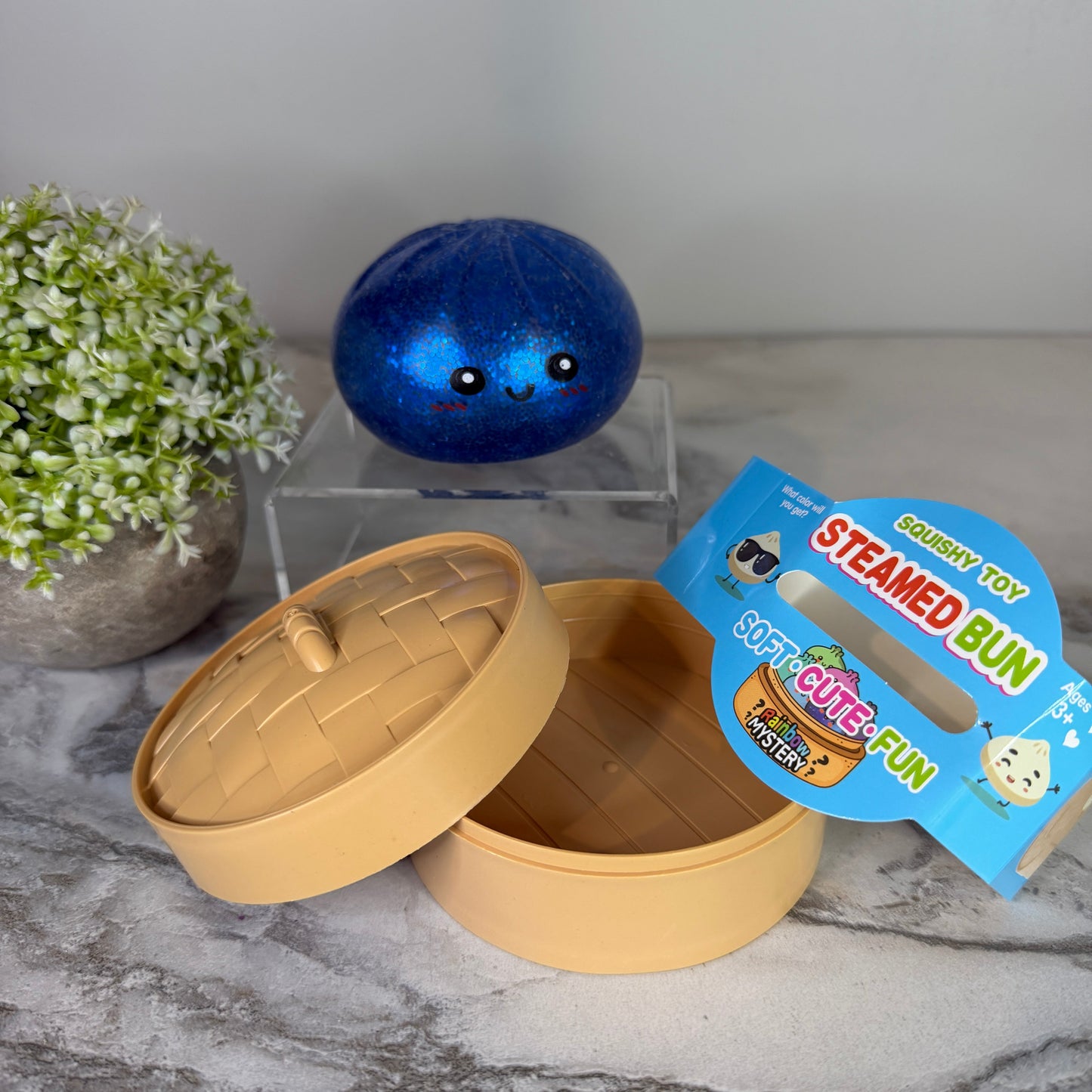 Squishy Toy - Viral Dumpling, Blue Glitter + Water Beads