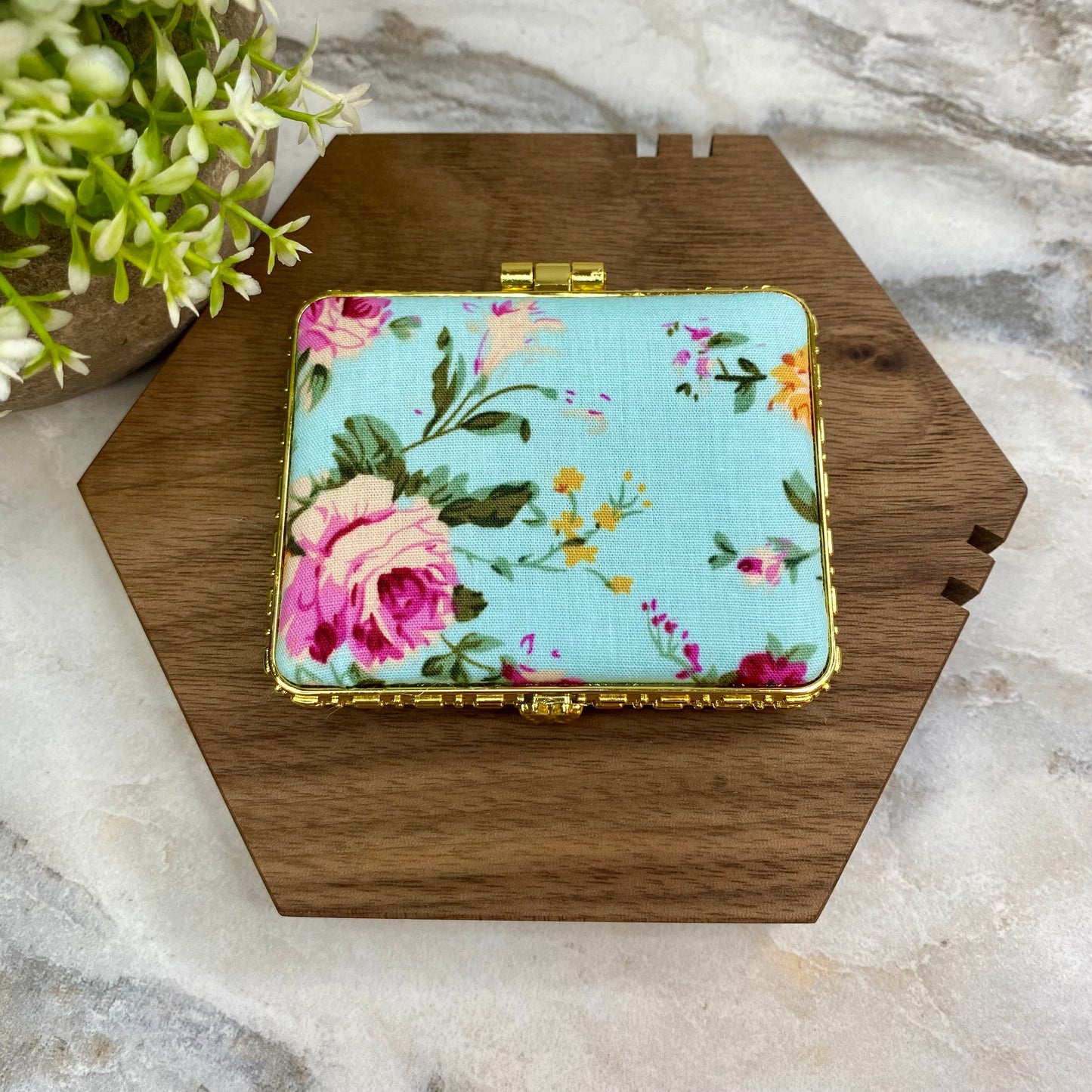 Compact Mirror - Blue Floral (by shape)