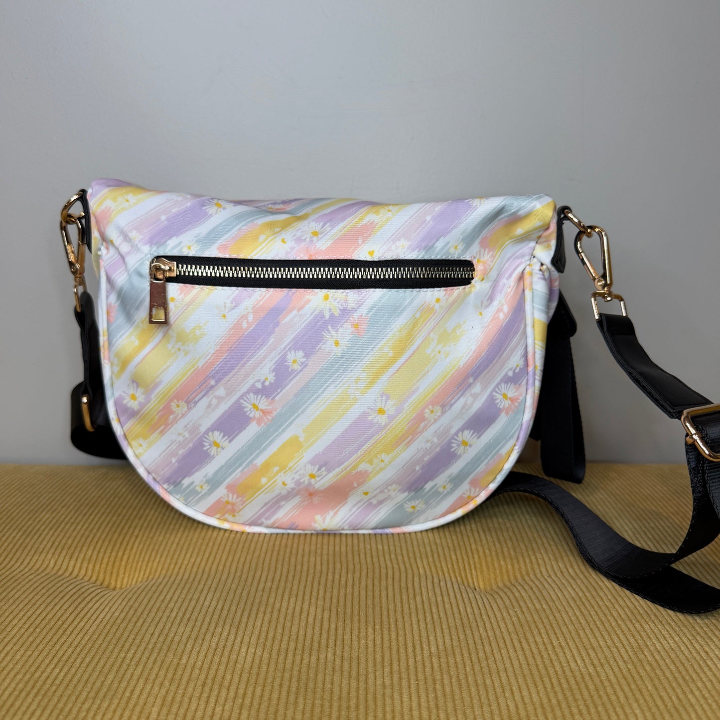 The Roni Nylon Crossbody - Pastel Stripe Daisy Floral