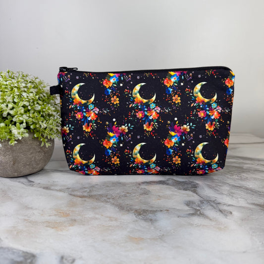 Pouch - Floral Moon on Black