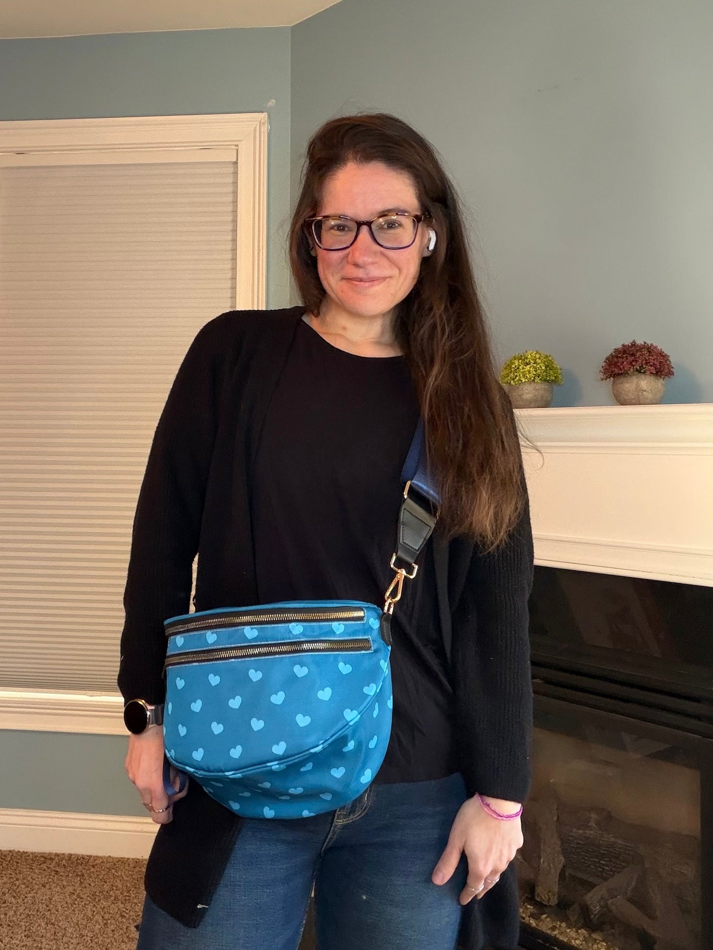 The Roni Nylon Crossbody - Dark Blue Hearts