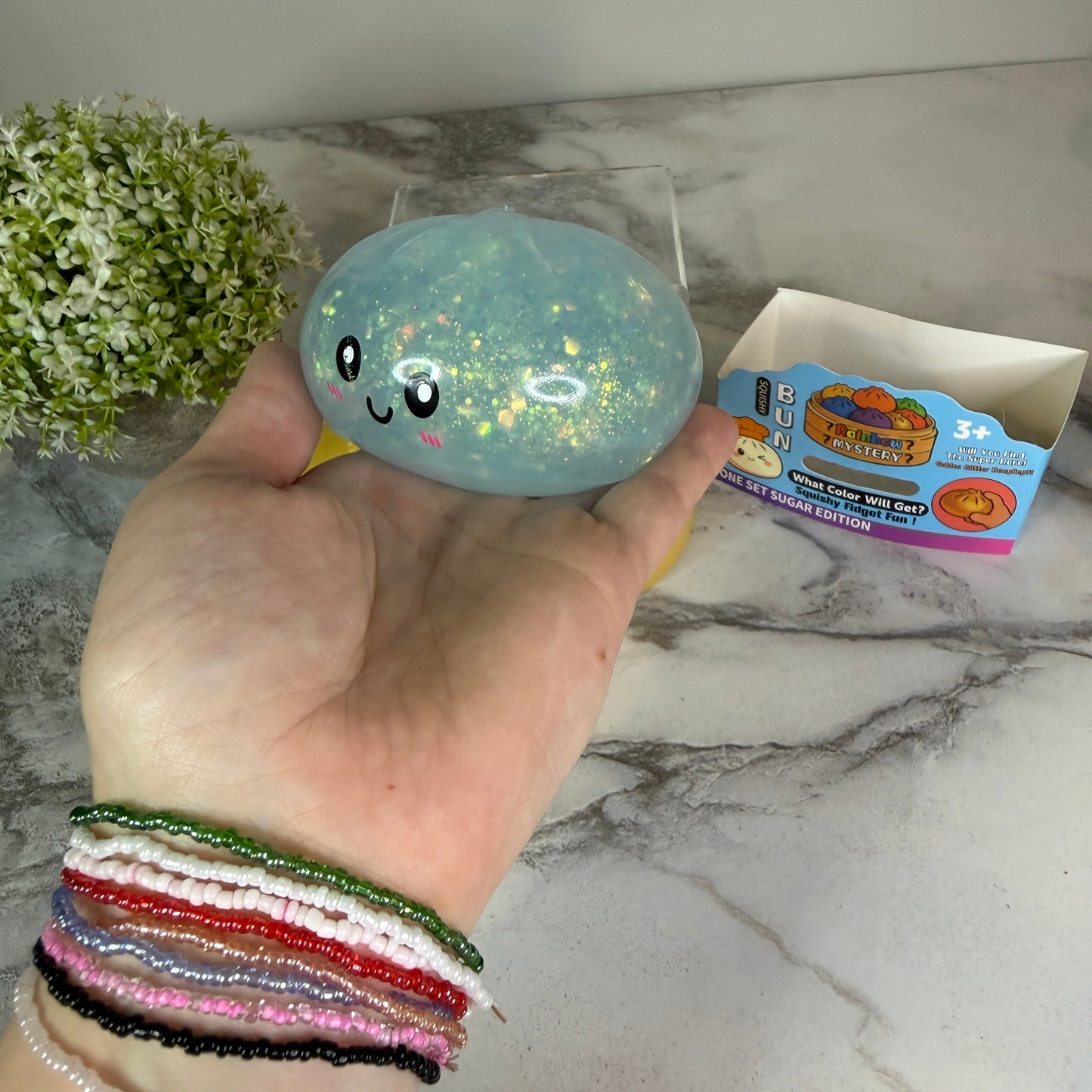 Squishy Toy - Viral Dumpling, Quick Squeeze Glitter - Blue