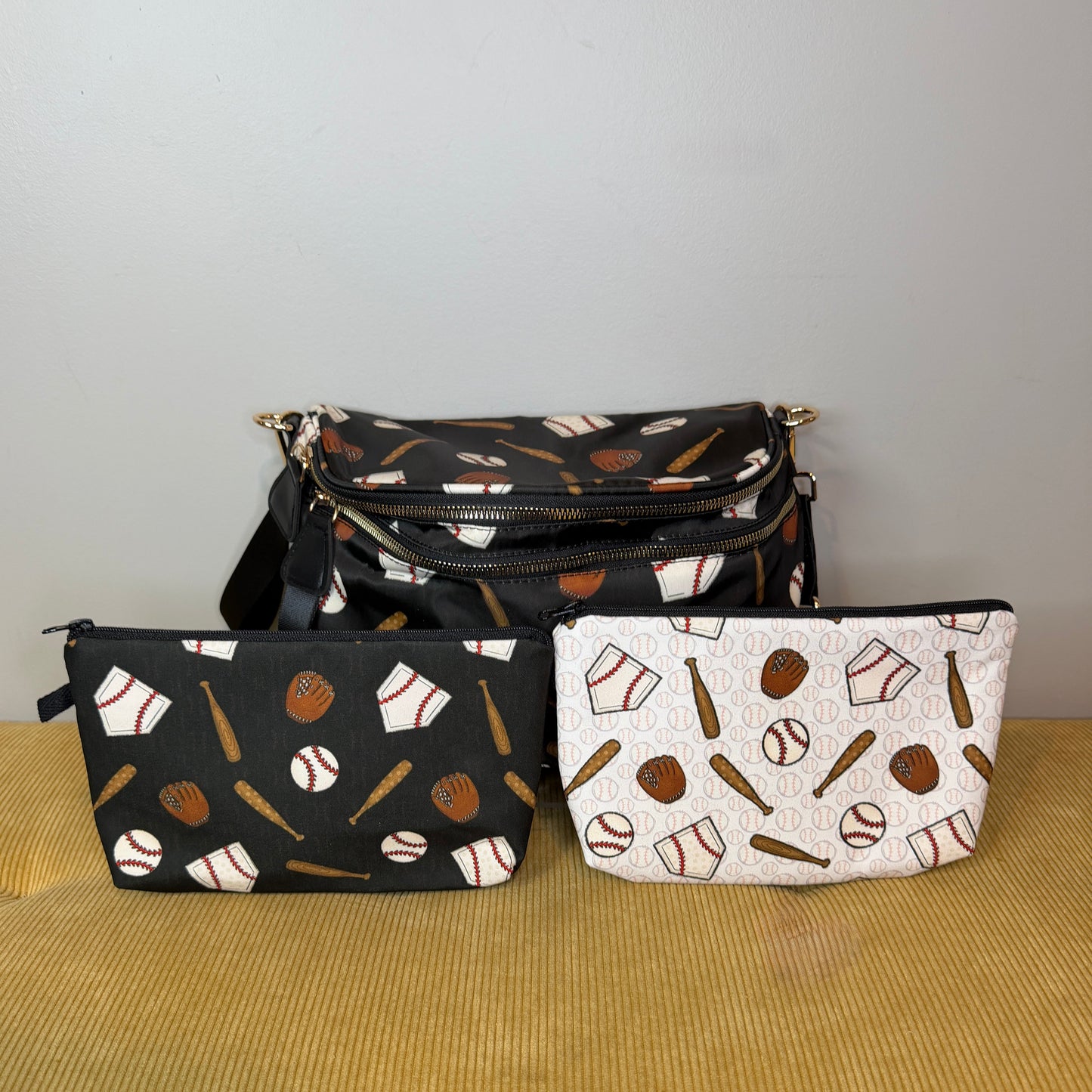 The Roni Nylon Crossbody - Baseball on Black