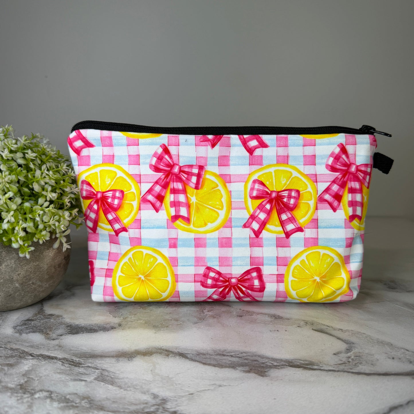 Pouch - Plaid Gingham Lemon Bow