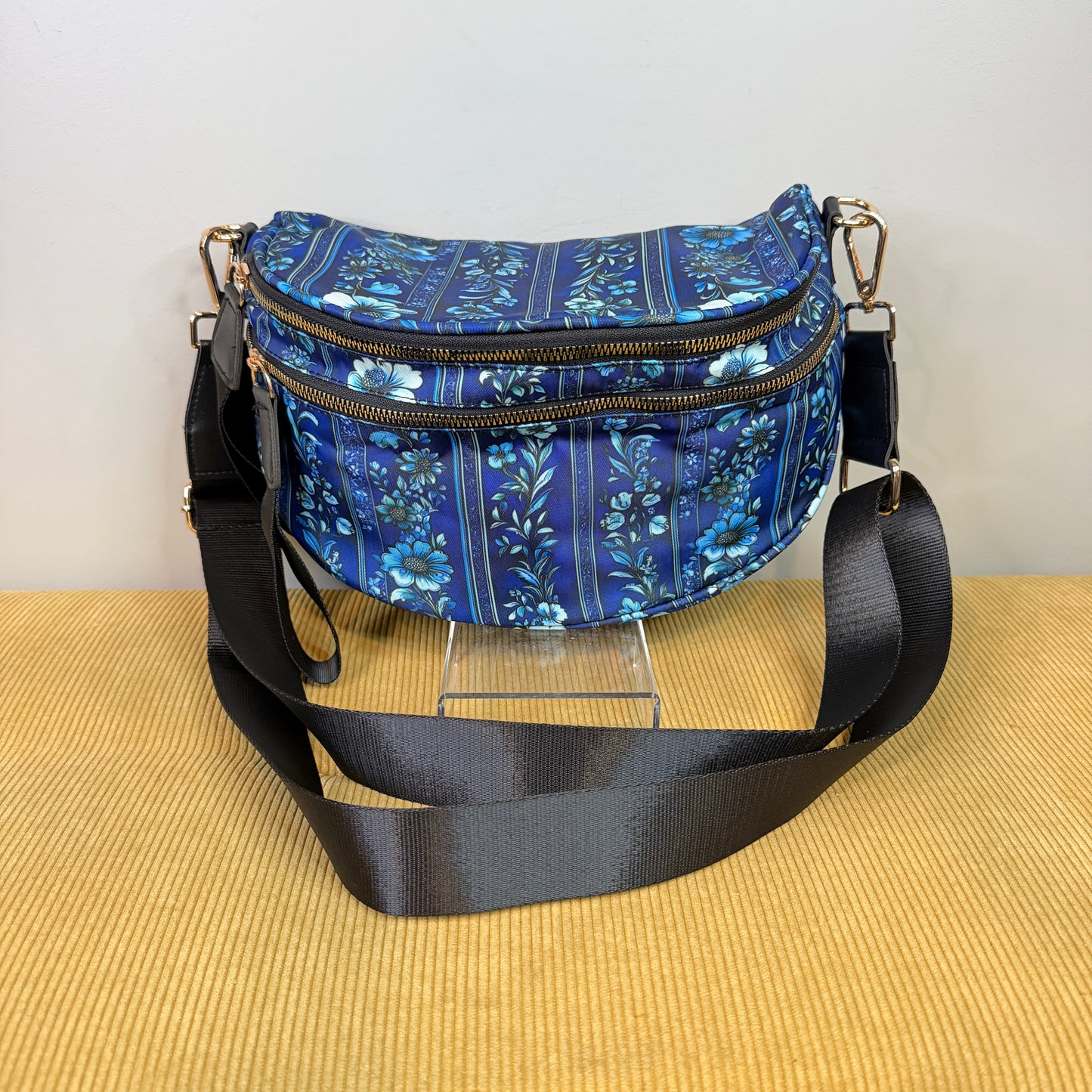 The Roni Nylon Crossbody - Blue Stripe Floral