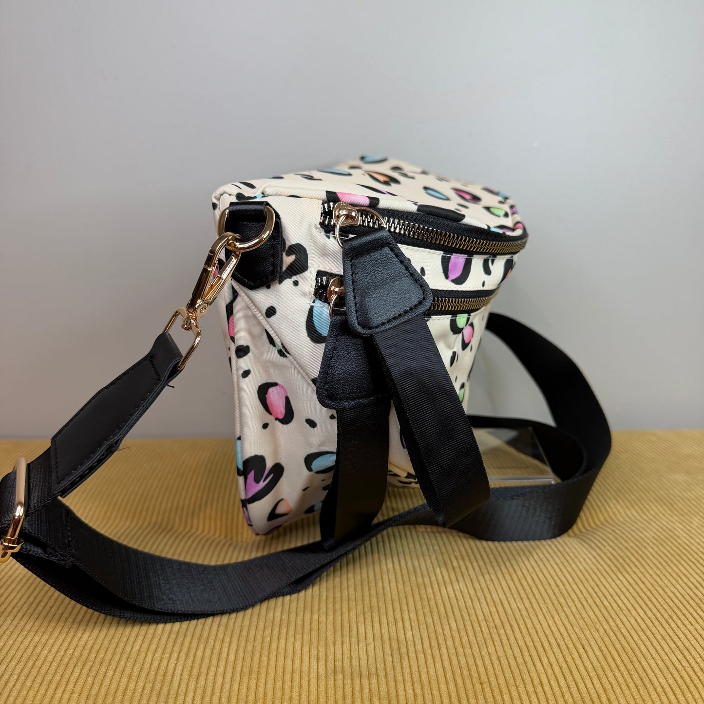 The Roni Nylon Crossbody - Animal Print Multi Color Hearts