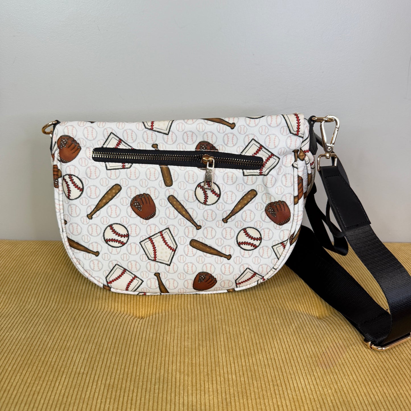 The Roni Nylon Crossbody - Baseball on White