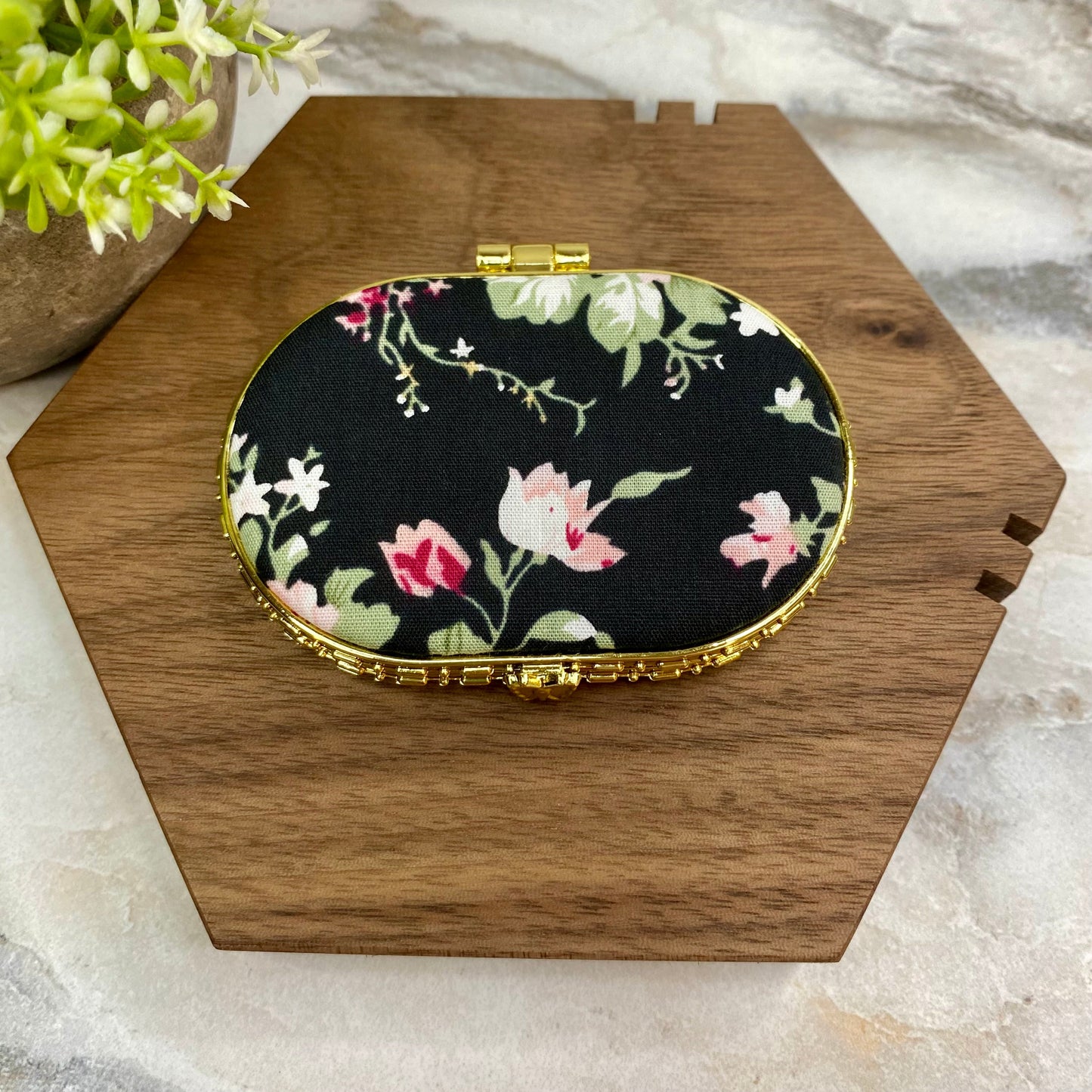 Compact Mirror - Black Floral (by shape)