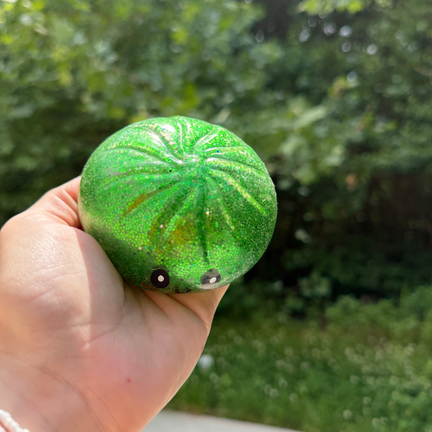 Squishy Toy - Viral Dumpling, Green Glitter + Water Beads