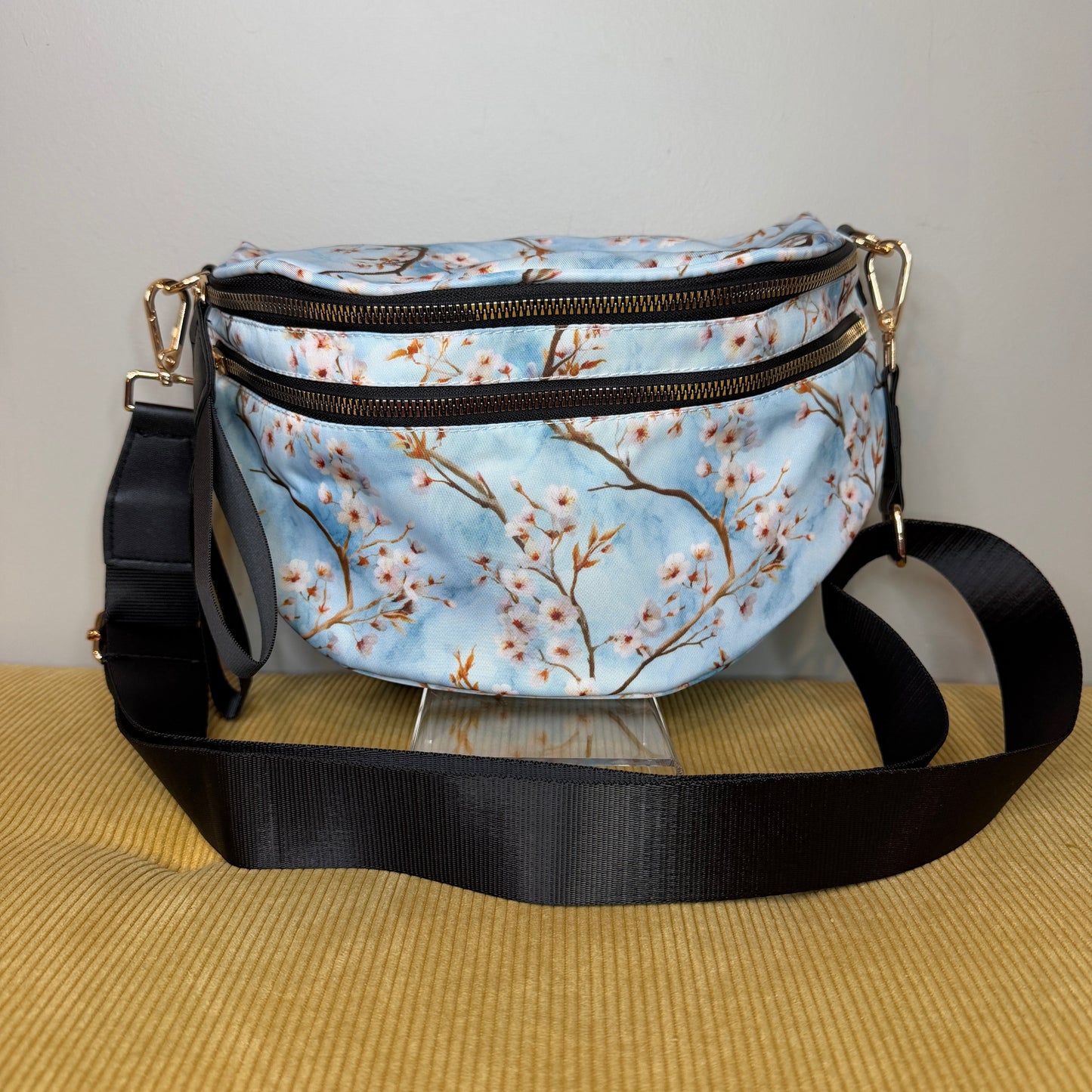The Roni Nylon Crossbody - Ice Blue Cherry Blossom