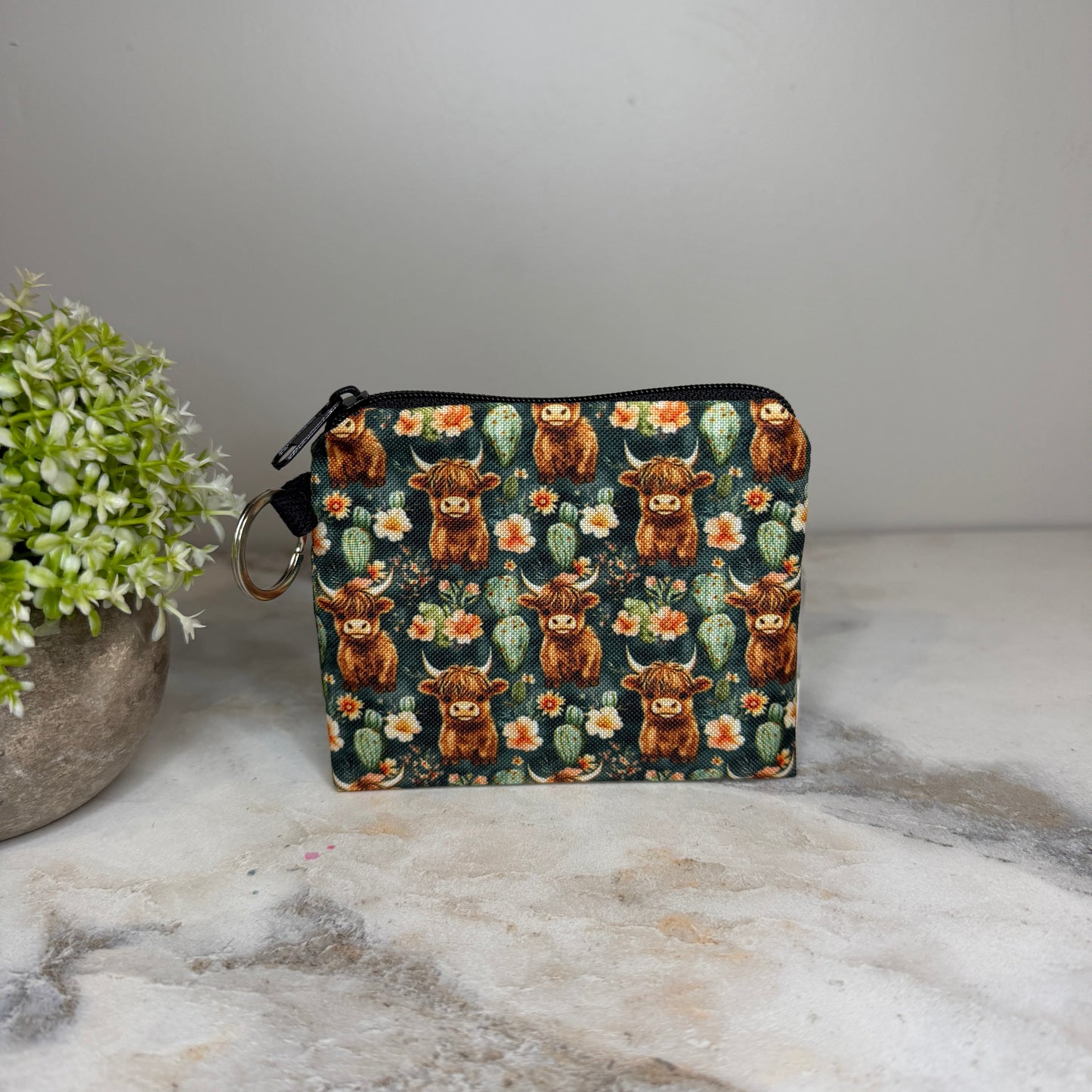 Mini Pouch - Highland Cow Cactus