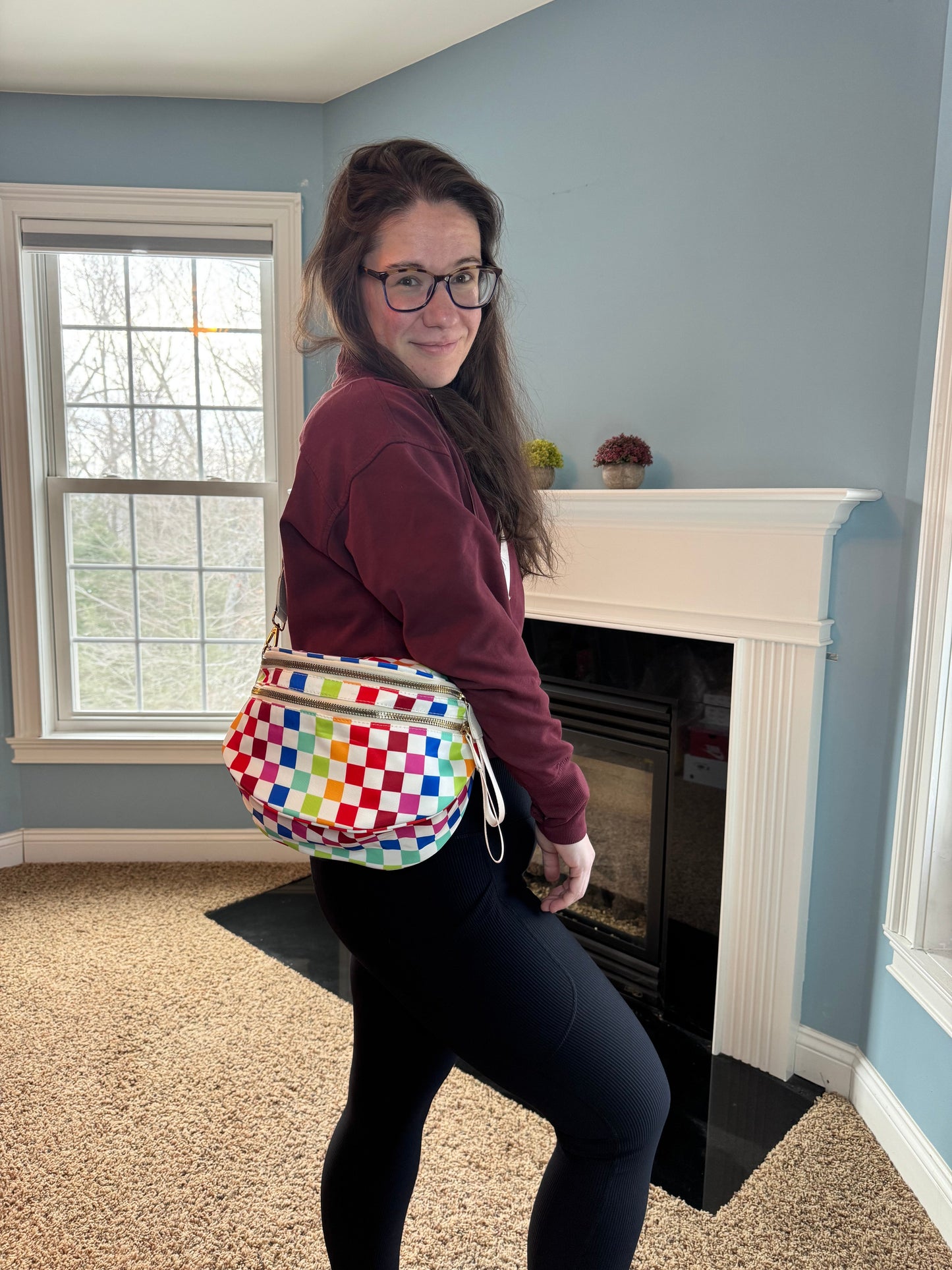 The Roni Nylon Crossbody - Checkered Colorful White
