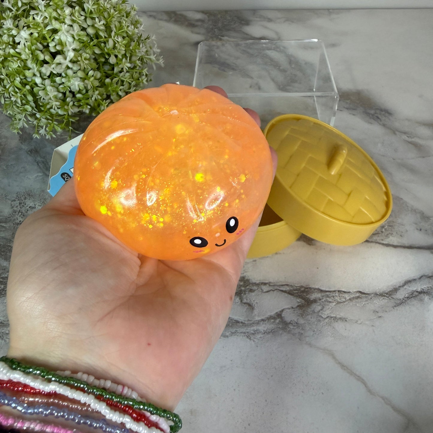 Squishy Toy - Viral Dumpling, Quick Squeeze Glitter - Orange