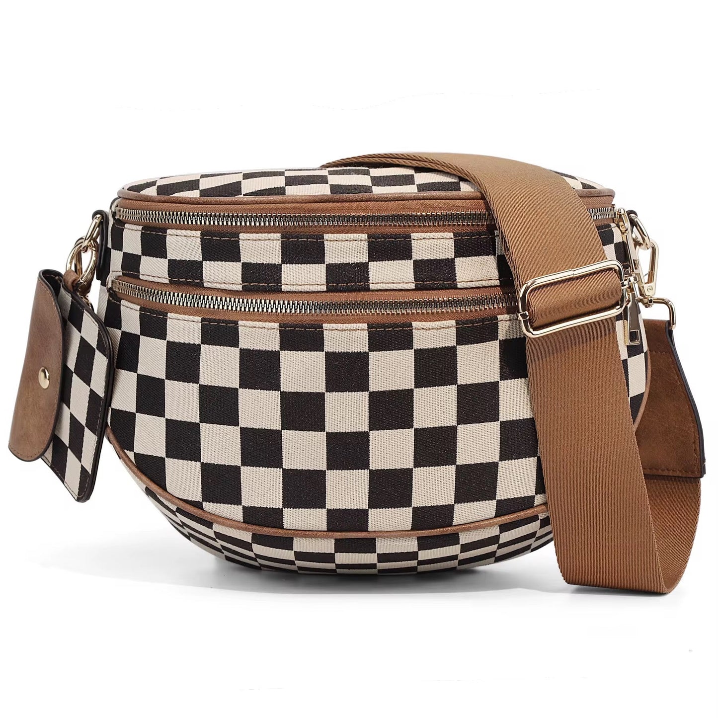 The Roni Crossbody - Canvas Tan Black Camel Check