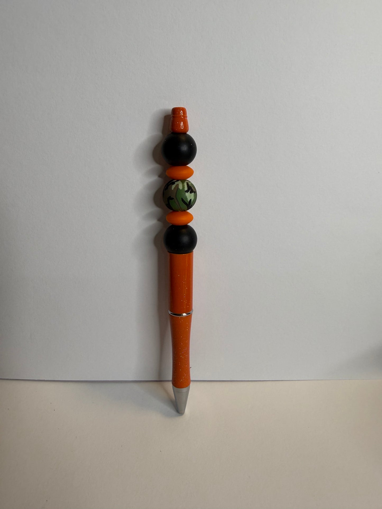 0range camo on orange glitter pen premade pen