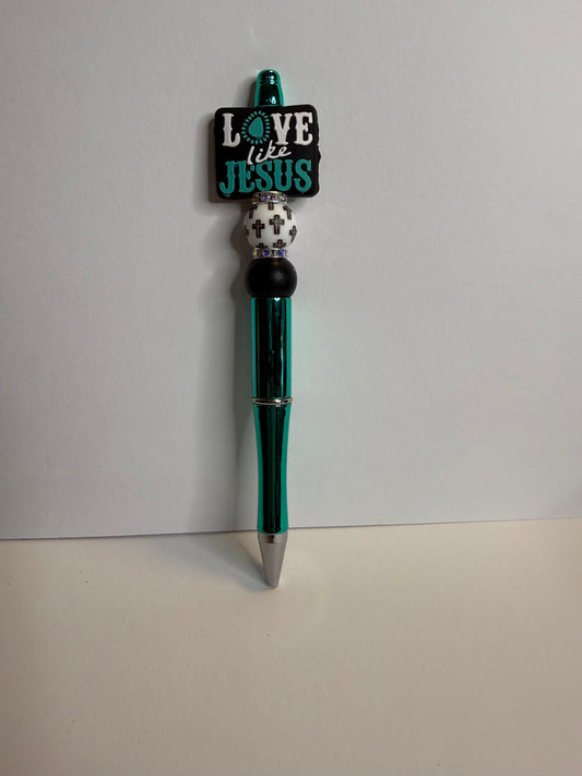 Love Like Jesus on teal Premade pen