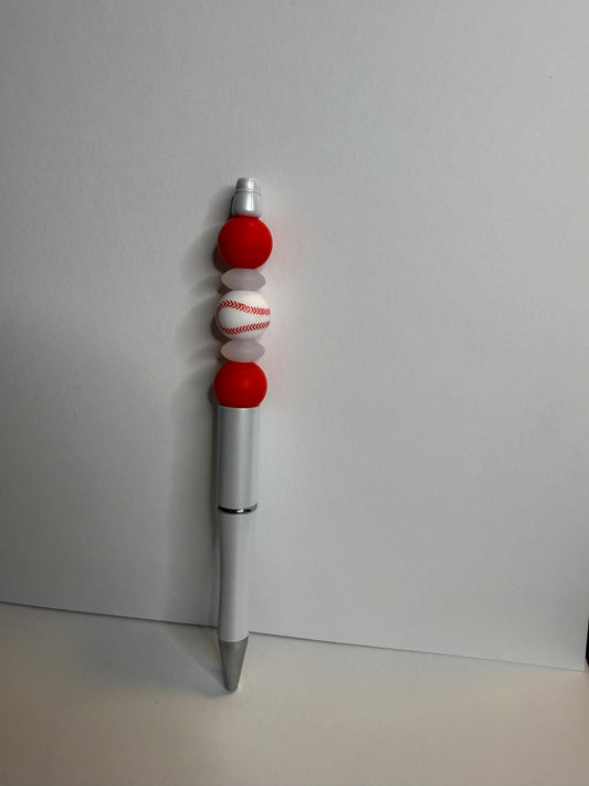 white and red baseball premade pen