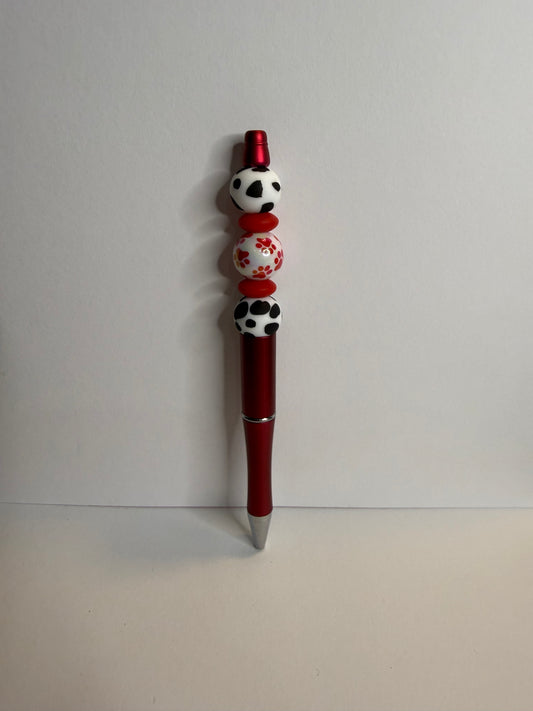 red paw print with b&w on red pen premade pen