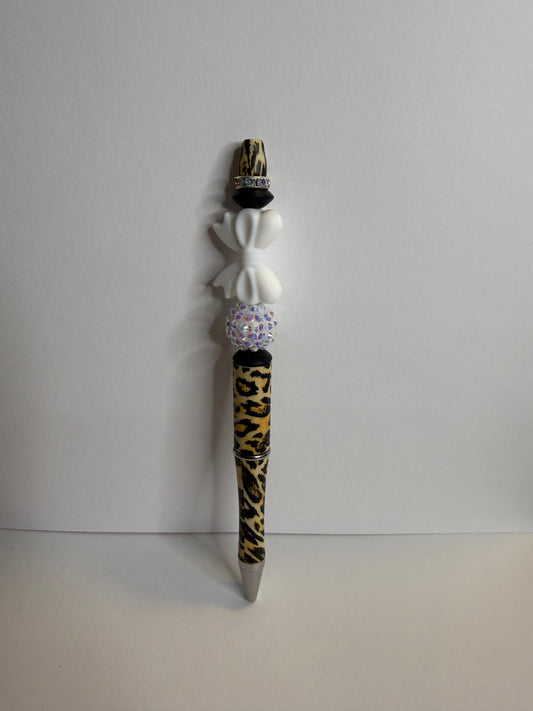 cheetah pen with white bow premade pen