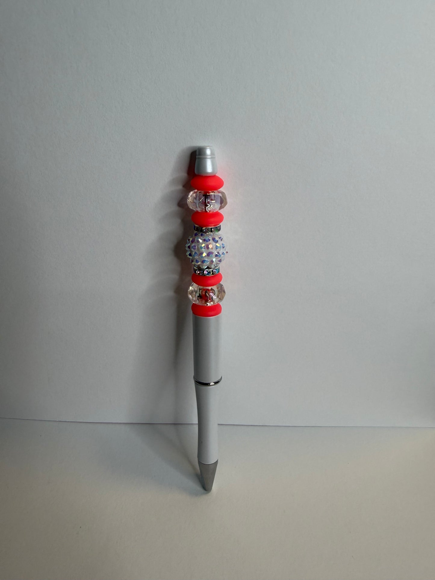 neon coral and white sparkle premade pen