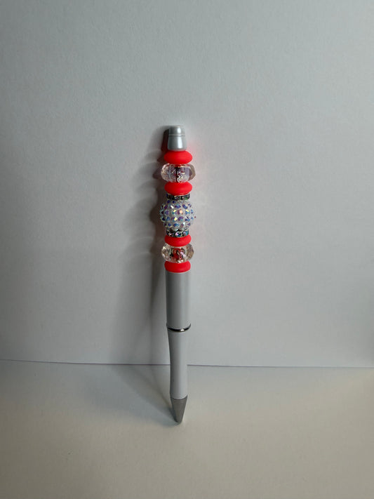 neon coral and white sparkle premade pen