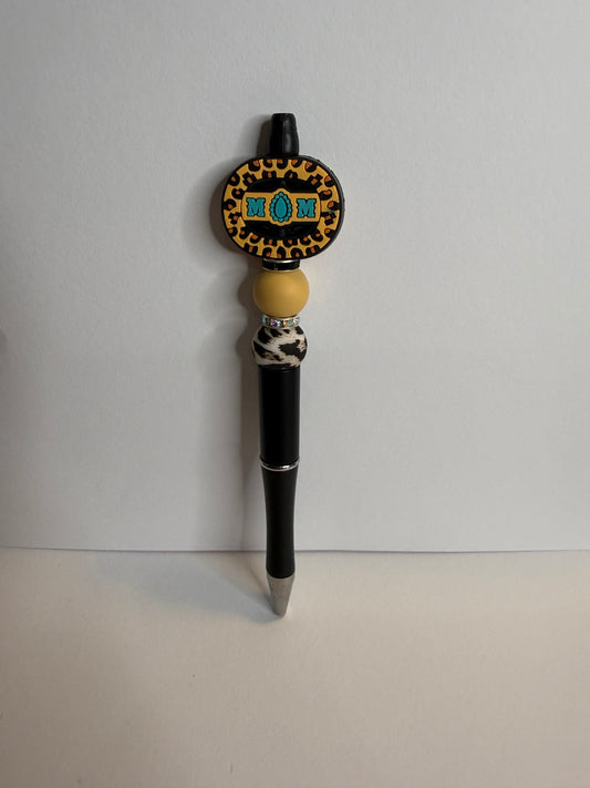 Mom cheetah print on black premade pen