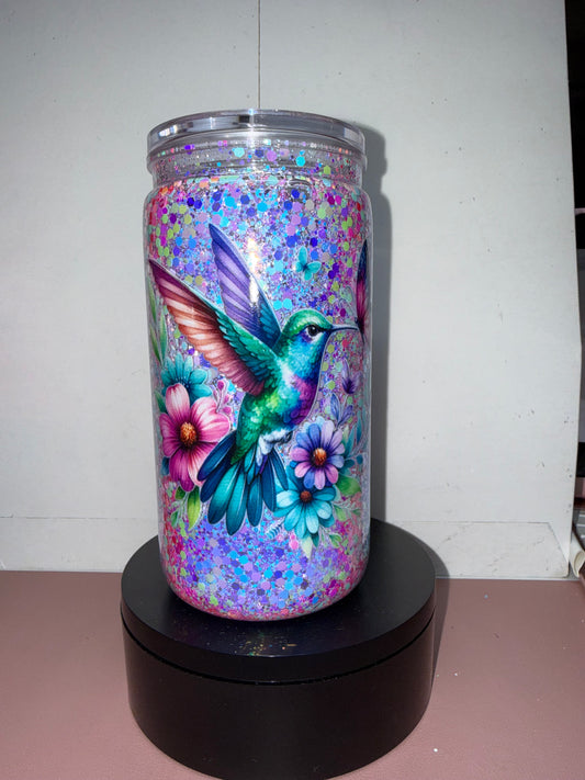 Hummingbird suspended glitter Premade Cup