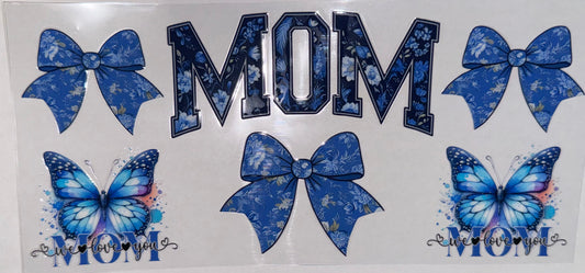 Mom blue bows Tumbler Wrap/Decal