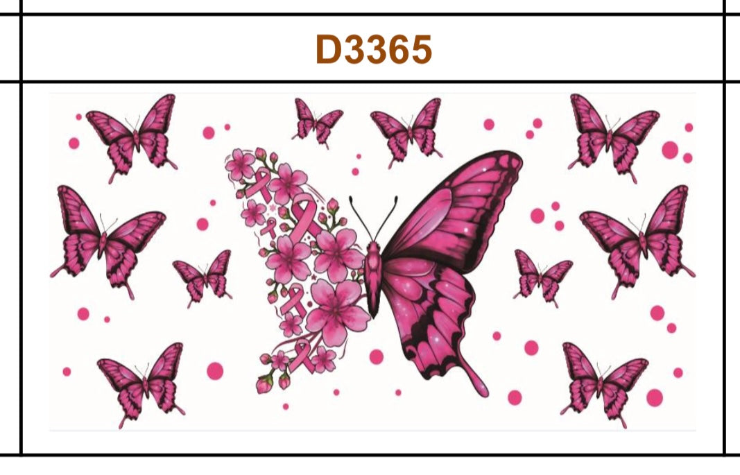 Tumbler Wrap/Decal - Butterfly cancer ribbon