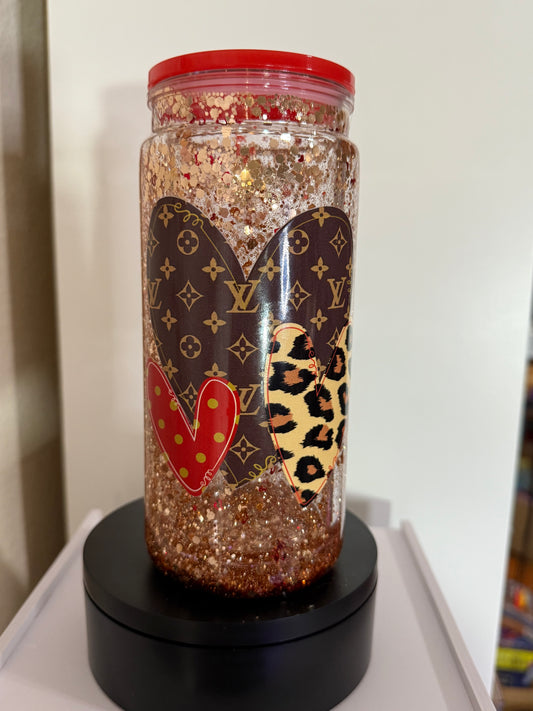 LV Hearts glitter waterfall premade cup