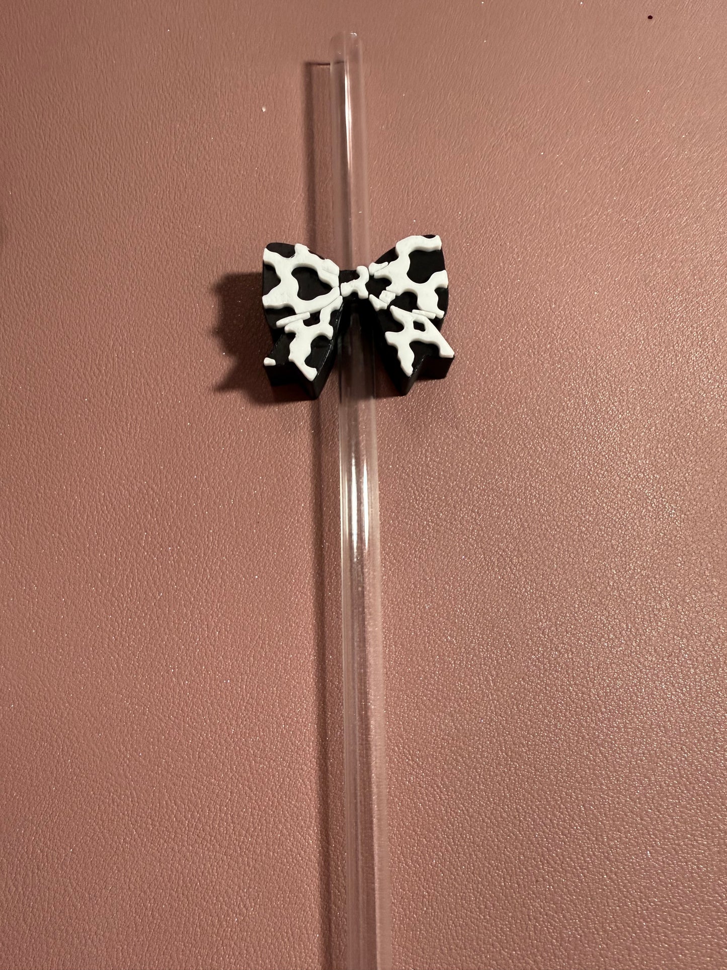Custom Straw Topper-cow print bow