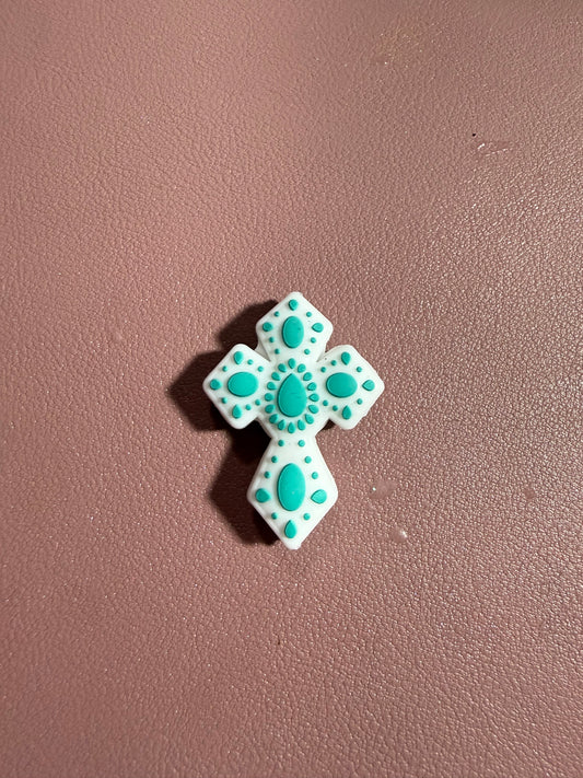 Turquoise and White Cross Focal