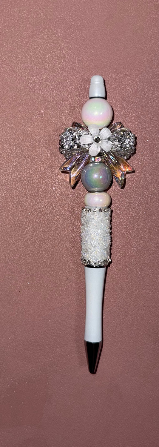 white bow bling premade pen