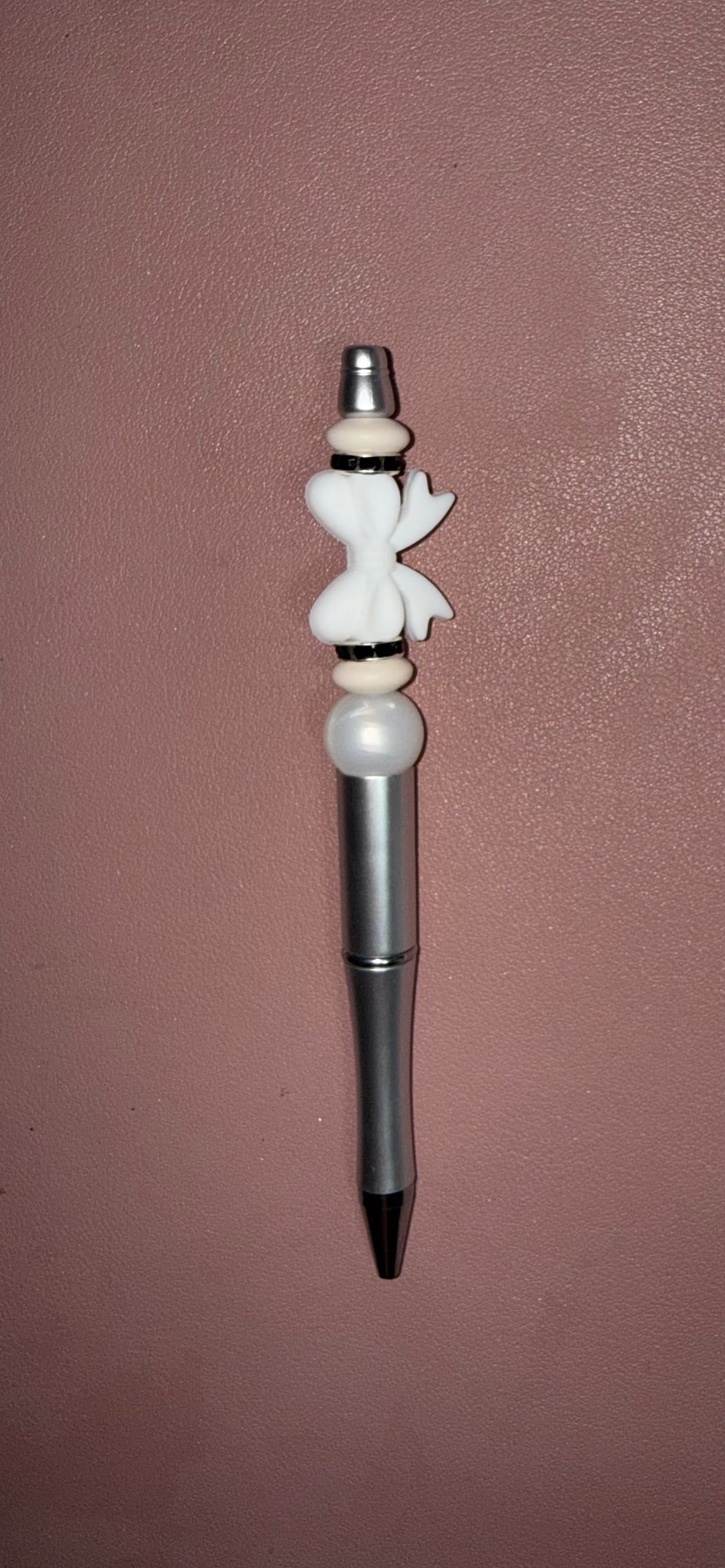 silver with white bow premade pen