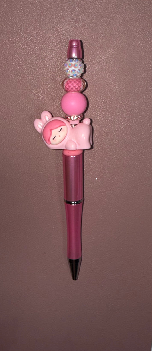 pink with sleeping baby bunny premade pen